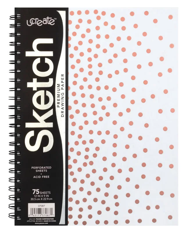 Ucreate Poly Cover Sketch Book: Rose Gold Dots Cover – Heavyweight (12″x9″)
