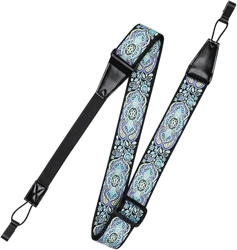 Ukulele Strap No Drill, IHOBOR Adjustable Double J Hook Uke Shoulder Strap, Premium Jacquard Blue totem Clip on Ukelele Strap, Easy to Use and Fit Most Standard Uke Sizes