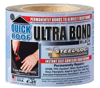 Ultra Bond Roof Repair, Self-adhesive, Black, 4-in. X 25-ft.