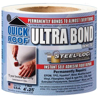 Ultra Bond Roof Repair, Self-adhesive, White, 4-in. X 25-ft.