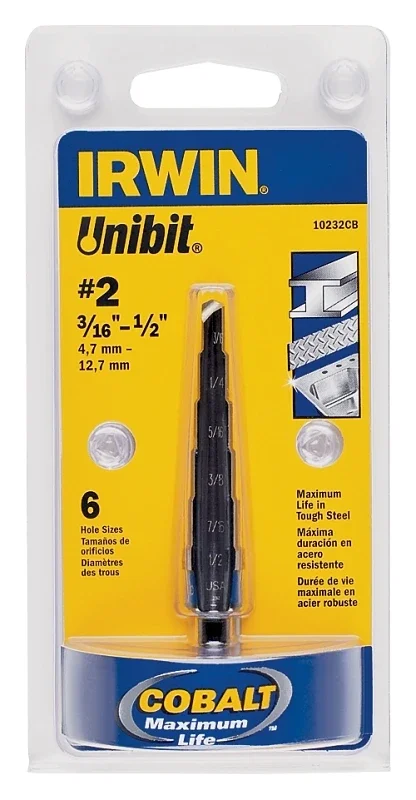 Unibit Number 2 Step Drill Bit, Size Range 3/16 Inch To 1/2 Inch