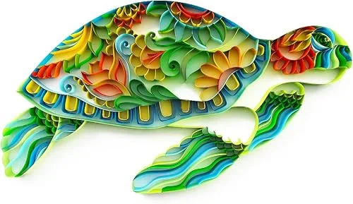 Uniquilling Quilling Kit, Paper Quilling Kits, 8 * 10-in Green Turtle Paper Filigree Kits with Quilling Tools& Using Manual, DIY Quilling Artwork Modern Wall Art for Living Room