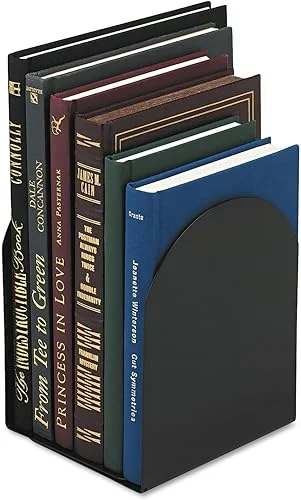 Universal Bookends with Magnetic Base, 6 x 5 x 7, Metal, Black