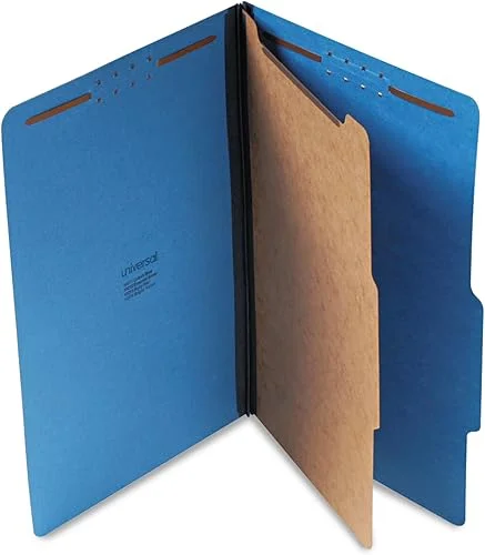 Universal Bright Colored Pressboard Classification Folders, 2′ Expansion, 1 Divider, 4 Fasteners, Legal Size, Cobalt Blue, 10/Box