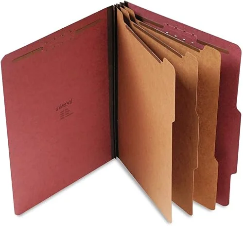 Universal UNV10290 8-Section 3-Divider Pressboard Classification Folders – Letter, Red (10/Box)