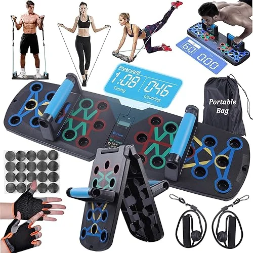 Upgraded push up board for men,Portable Foldable Multi-Function 30 in 1 perfect push-up board,Push Up Bar with Automatic Count and Resistance Bands,Push up Handles for Floor Home Gym chest Workout