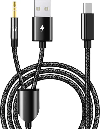 USB C to 3.5mm Aux Cable, 2 in 1 USB C to 3.5mm Car Stereo Aux Headphone Jack Cable with USB C Charging Compatible with iPhone 16/16Pro Max/15/15Pro, Galaxy S24 Ultra/S24/S23/S22/S21FE, Pixel 8/7/6