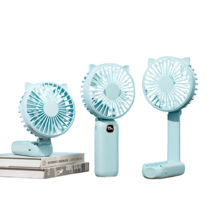 Usb handheld fan mini portable fan digital folding small electric fan sky blue 1 pack