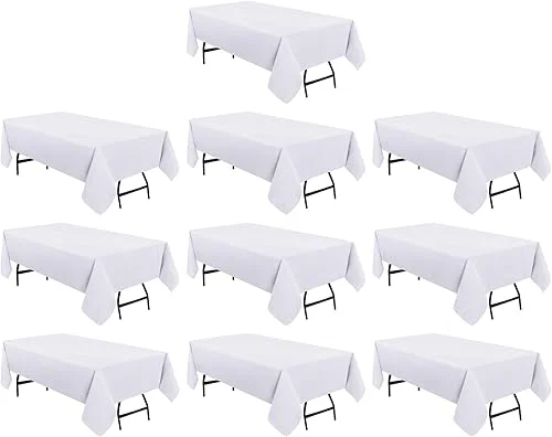 Utopia Kitchen 2 Pack 6 Foot Rectangle Table Cloth [60×102 Inches, White] Stain and Wrinkle Resistant Tablecloth Washable Polyester Cover for Dining, Buffet Parties, Picnic and Weddings