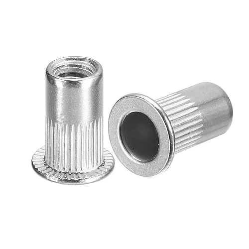 uxcell #10-32 Rivet Nuts, 100pcs 304 Stainless Steel Knurled Flat Head Threaded Insert Nuts for Metal, Plastic
