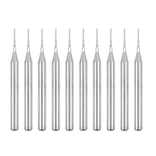 uxcell 10Pcs 0.5mm Carbide End Mill Engraving Milling Cutter CNC Router Bits for PCB Machine, 1/8′ Shank