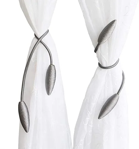 Valea Home 2 Pieces Curtain Tiebacks Clips Creative Window Drape Twist Tie Backs European Style Custom Made Curtain Holders Decorative Draperies Holdbacks, Silver Grey