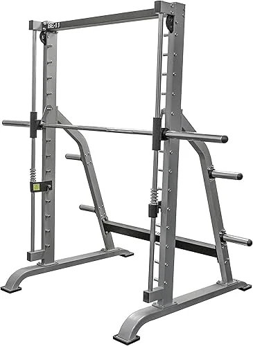 Valor Fitness Smith Machine Multi-Function Power Rack – 500lb Squat Rack or Bench Press Station – 2′ Plate Storage Pegs- Attached Sliding Knurled Barbell – Home Gym