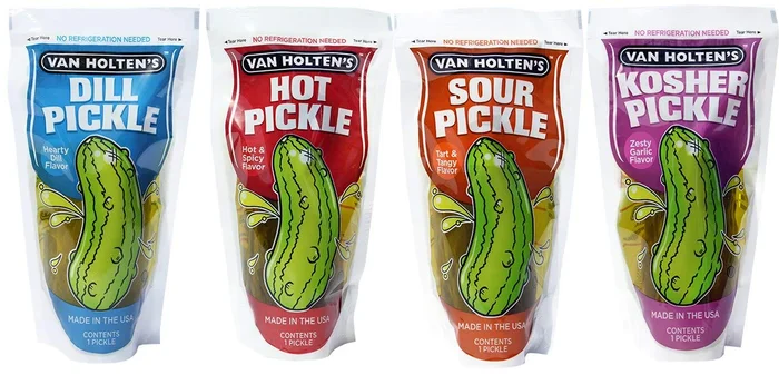 Van Holten’s Pickle In-a Pouch Variety Pack, 12 pickles, 3 of each Flavor of Kosher, Dill, Hot & Spicy and Sour Ready to Eat Single Serve Pickles