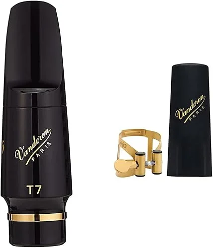 Vandoren SM823E T7 V16 Ebonite Tenor Saxophone Mouthpiece and Vandoren LC58AP M/O Ligature and Plastic Cap