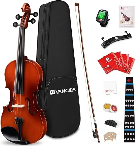 Vangoa Violin 4/4 Full Size Fiddle Set, Acoustic Violins Bundle Kit for Beginners Adults Teens Students Kids Age 12+, Solid Wood Sides Violín Outfit with Mute, Hard Case, Right-hand