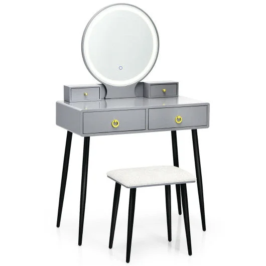 Vanity Table Set with Mirror-Gray