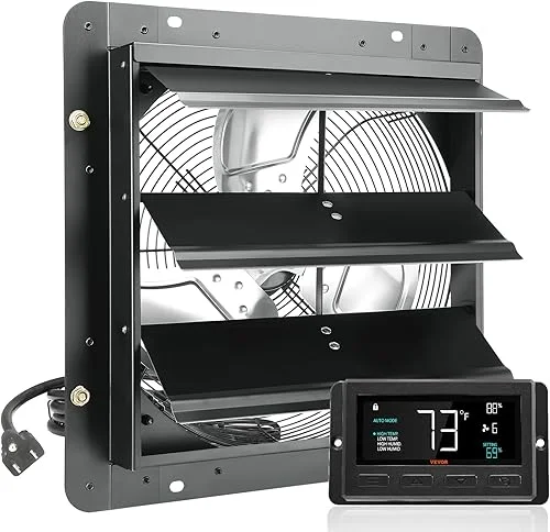 VEVOR 14'' Exhaust Fan with Temperature Humidity Controller, 1513 CFM, 10-Speed Adjustable Wall Mount Attic Fan, Ventilation and Cooling for Greenhouses, Garages, Sheds, ETL Listed