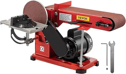 VEVOR Belt Sander 4′ x 36′, Disc Combo Sander 6′,Electric Adjustable Bench Belt Sander 375W,Grinder Bench Sanding Machine With 4 Rubber Foot Pad