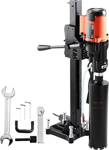 VEVOR Diamond Core Drilling Machine, 8in Wet&Dry Concrete Core Drill Rig with Stand, 750RPM Speed & 1-1/4′ 5/8′ Thread & Lifting Handle, 8in Drilling Diameter for Concrete Brick Block Stone, 2500W
