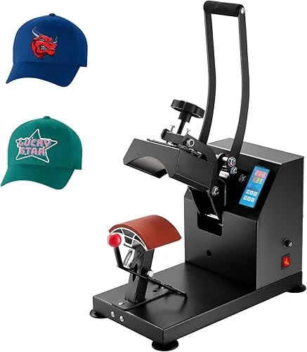 VEVOR Heat Press 6×3.75Inch Curved Element Hat Press Clamshell Design Heat Press for Hats Rigid Steel Frame No Stick Digital LCD Timer and Temperature Control (6×3.75Inch Clamshell Design)