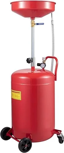 VEVOR Oil Drain Container, 20 Gallon Waste Oil Drain Tank, Portable Oil Lift Drain Pan Air Operated Drainer, Fluid Fuel Drainage Adjustable Funnel Height with Pressure Regulating Valve & Wheel