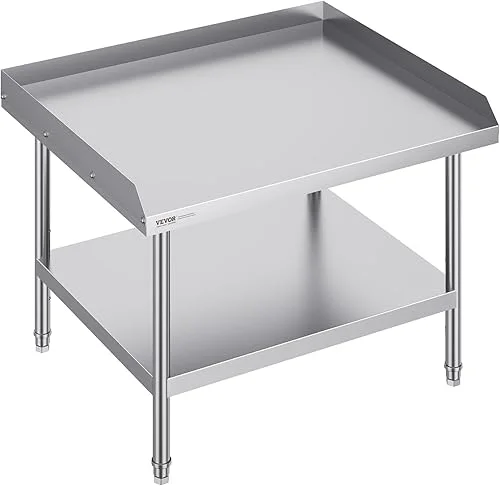 VEVOR Stainless Steel Work Table, 30 x 36 x 26 Inch Commercial Food Prep Worktable, 3-Sided Backsplash Heavy Duty Prep Worktable, Metal Work Table with Adjustable Height for Restaurant Home Hotel