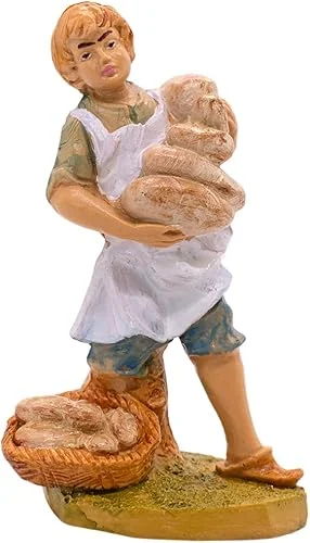 VILLAGE GIFT IMPORTERS Nativity Villager Baker with Loaves of Bread | 4′ Tall Figurine for Bethlehem Manger Scene | Indoor Table Top Statue for Christmas Holiday Creche | Made in Italy