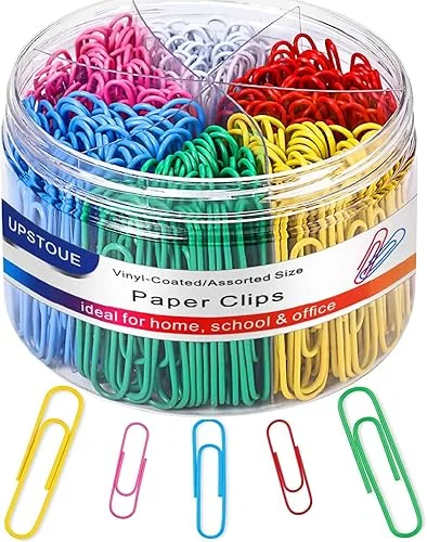 Vinaco Paper Clips Colorful, 400PCS Medium and Jumbo（1.3 inch & 2 inch） Paper Clips, Durable and Rustproof, Coated Large Paper Clips Great for Office School Document Organizing (Multicolored)