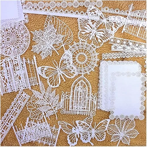 Vintage Scrapbook Paper Lace for Scrapbooking Supplies Kit,Diuhofart 40 Pcs Decorative Paper Cutouts for Junk Journaling,DIY Craft Album Planner Embellishments,Card Making