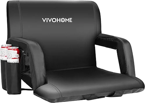 VIVOHOME Reclining Stadium Seat Chair with Backrest and Armrests, Portable Cushion for Bleachers, Set of 1