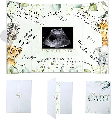 Vlipoeasn Baby Shower Guest Book Alternative, DIY Cute Baby Shower Signature Book, Baby Shower Party Decorations, Green and White Baby Shower Party Sign in Book