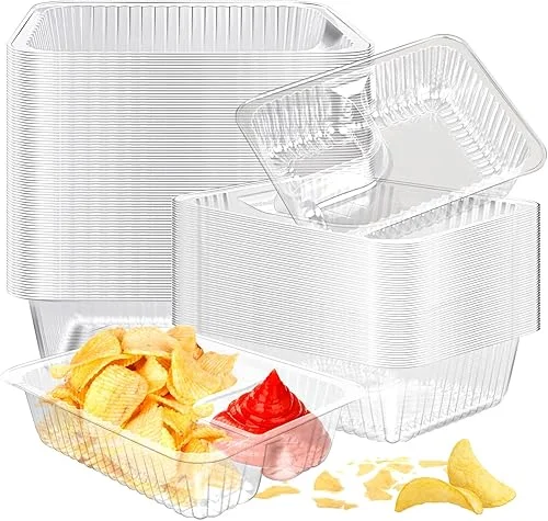Vmiapxo 200 Pack 12oz Nacho Trays, 6.49′ x 5.11′ Plastic 2 Compartment Food Serving Trays Disposable Sauce Cheese Dip Tray for Concession Stands Movie Night Carnival Party Snack Taco Chip Supplies