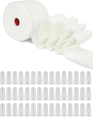 VRSS Curtain Pleat Tape 10 Meters/10.9 Yards with 45 Pcs Stainless Steel 4-Prong Pinch Peat Curtain Hooks for DIY Pinch Pleat Tape Curtains