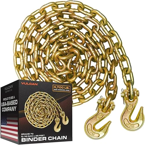 VULCAN Binder Chain with Clevis Grab Hooks – Grade 70-5/16 Inch x 25 Foot – 4,700 Pound Safe Working Load