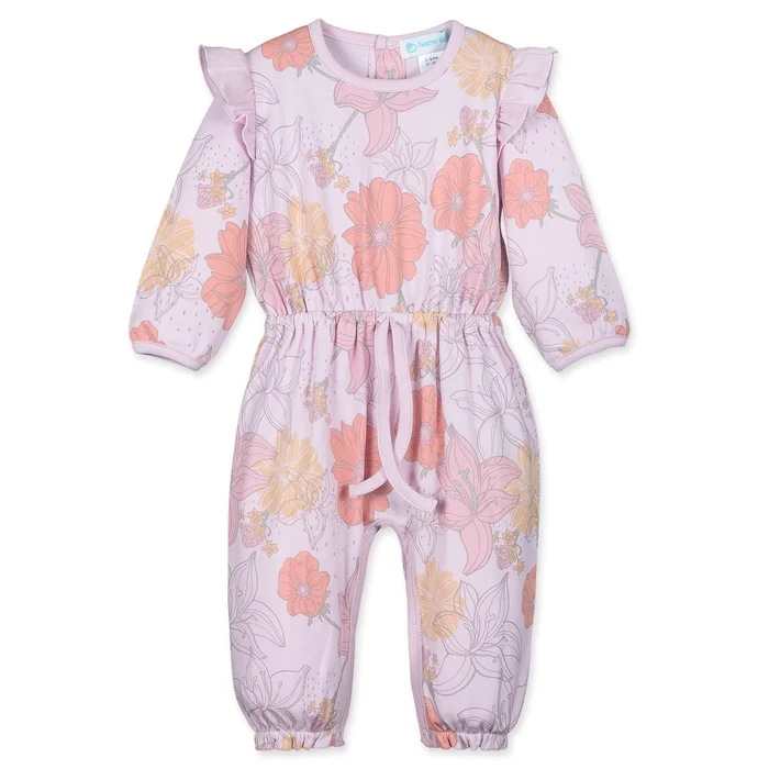 Waist-Tie Romper – Amelia on Pink 100% Pima Cotton by Feather Baby