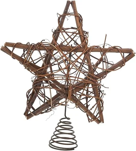 Wakauto Christmas Rattan Five Pointed Star Tree Topper with Spring Support for Xmas Tree Decoration Unique Random Style Supply