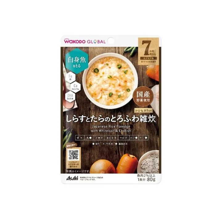 WAKODO Fluffy whitebait and cod rice porridge (7 months+) 80g