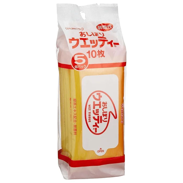 Wakodo Oshibori Wetty [10 sheets per pack, 5 packs]