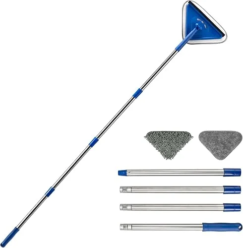 Wall Cleaner Mop with 63′ Long Handle, 2 in 1 Window Squeegee and Wall Cleaner Mop, Ceiling Cleaning Cleaner,Car Window Squeegee with 2 Pads for Painted Walls,Glass,Shower,Outdoor High Window