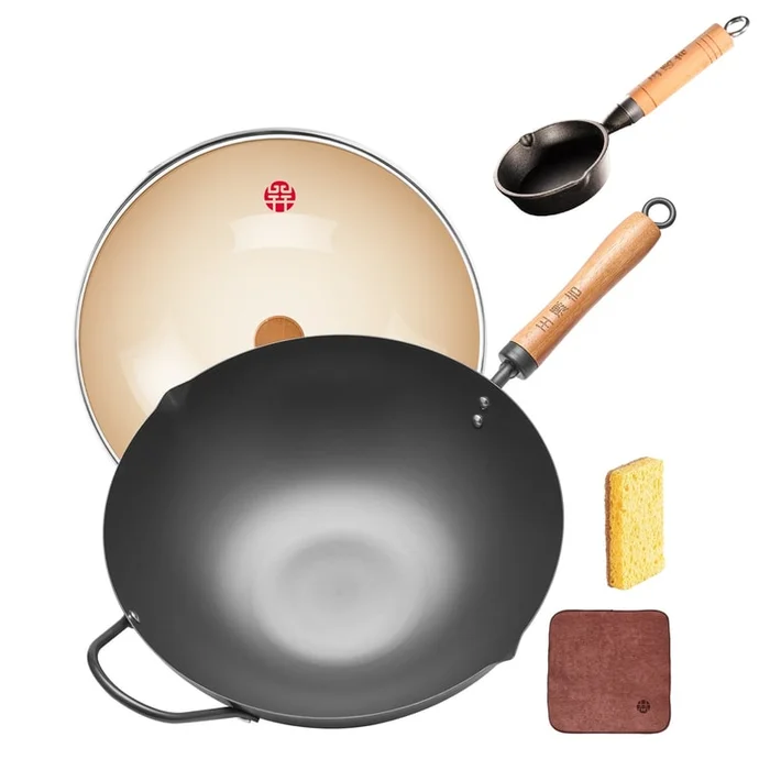 WANGYUANJI 36CM Comparable To A Thousand-yuan Pole Iron Pot Thickened Pot Bottom With Small Iron Pan