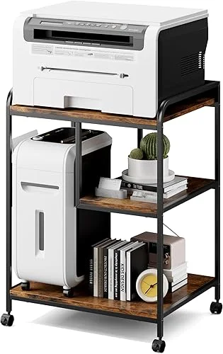 Warmiehomy Printer Table with Storage Large Printer Stand with Wheels for Home Office, PC Tower Stand, Host Computer Cart, Shelf for Desktop CPU Shredder – Rustic Brown