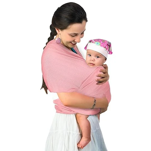 Water Sling Baby Wrap Carrier for Summer Pool – Adjustable Shoulder Mesh Breathable Chest Sling Infant Carrier for Newborn to Toddlers Summer Pool Beach (Pink)