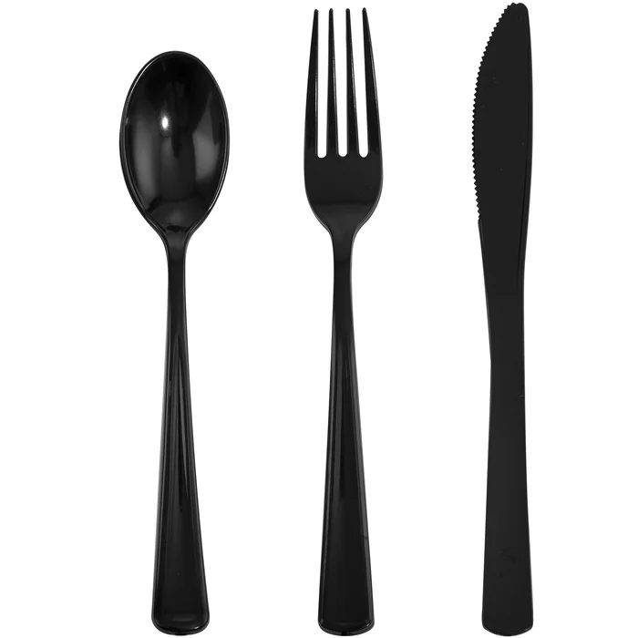 WDF 180 Pieces Black Silverware Cutlery Disposable Plastic – Plastic Flatware Set 60 Forks, 60 Knives and 60 Spoons – Heavy Duty Black Plastic Cutlery – Black Utensils for Party, Wedding,Birthday