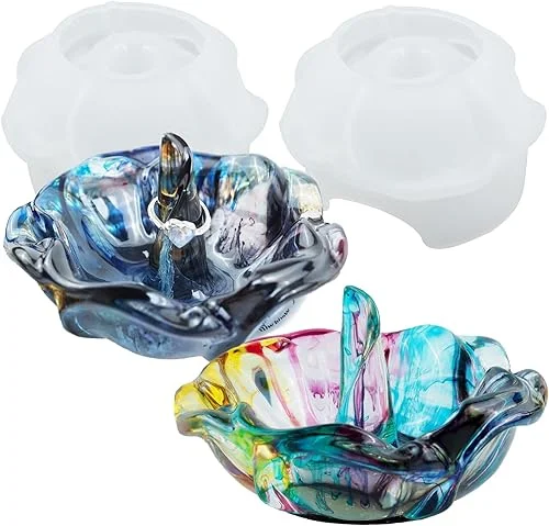 Wehous 2PCS Ring Holder Resin Mold, Flower Bowl Silicone Mold for Epoxy Resin, Ring Jewelry Dish Trinket Container Holder Silicone Resin Mold for DIY Resin Art Craft Home Decor Gift