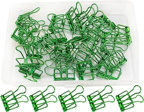 Wenlly 25 Pack Metal Wire Binder Clip Set, Multi-Purpose Hollow Paper Clips, 0.79 inch/ 20mm Small Paper Clamps for Office, School Supplies, Green