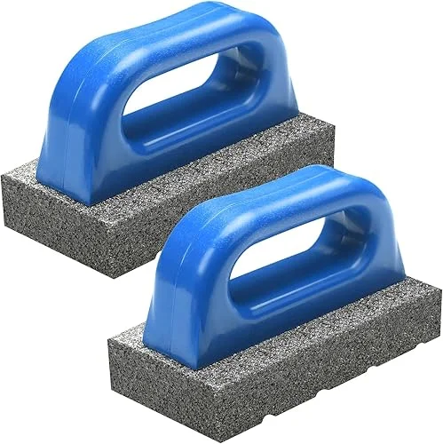 Wenqik 2 Pcs Rub Brick with Handle Concrete 20 Grit Masonry Tools Smoothing Cleaning Removing Marks Tool(Blue)