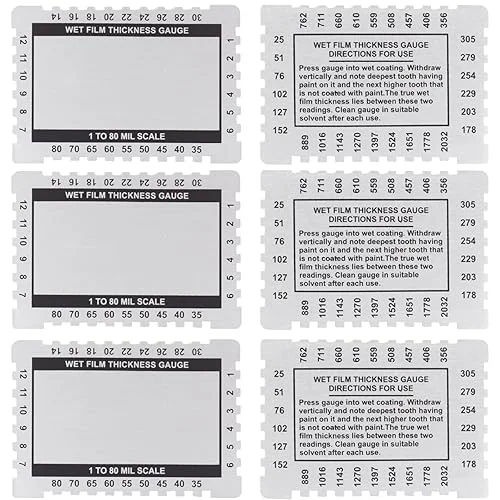 Wet Mill Gauge for Paint Wet Film Thickness Gauge Comb Stainless Steel Mil Gauge, 1-80 Mil Scale Dual Scale for Resins Measuring (Pack of 6)