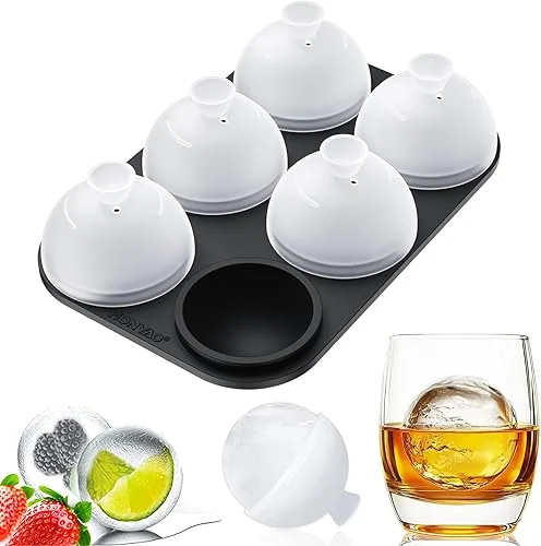 Whiskey Ice Ball Mold, Silicone Ice Ball Maker Mold with Individual Lid Easy Fill and Release Round Sphere Ice Mold for Cocktails Bourbon – 2 Inch 6 Ice Balls
