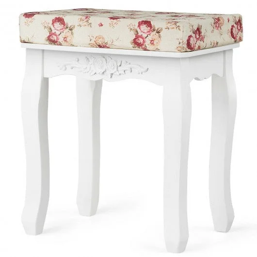 White Cushioned Vanity Stool Piano Seat